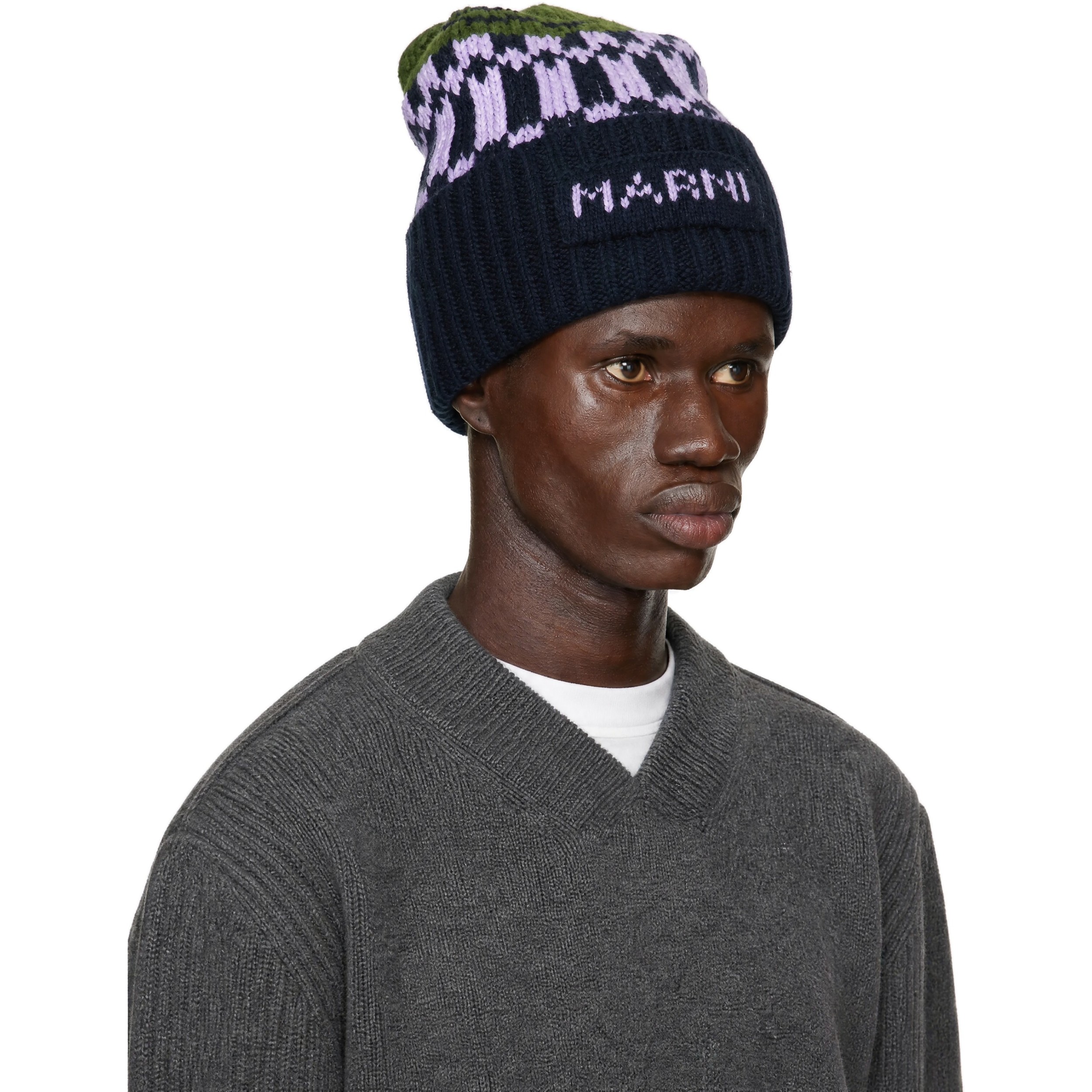 Green & Navy Knit Wool Beanie