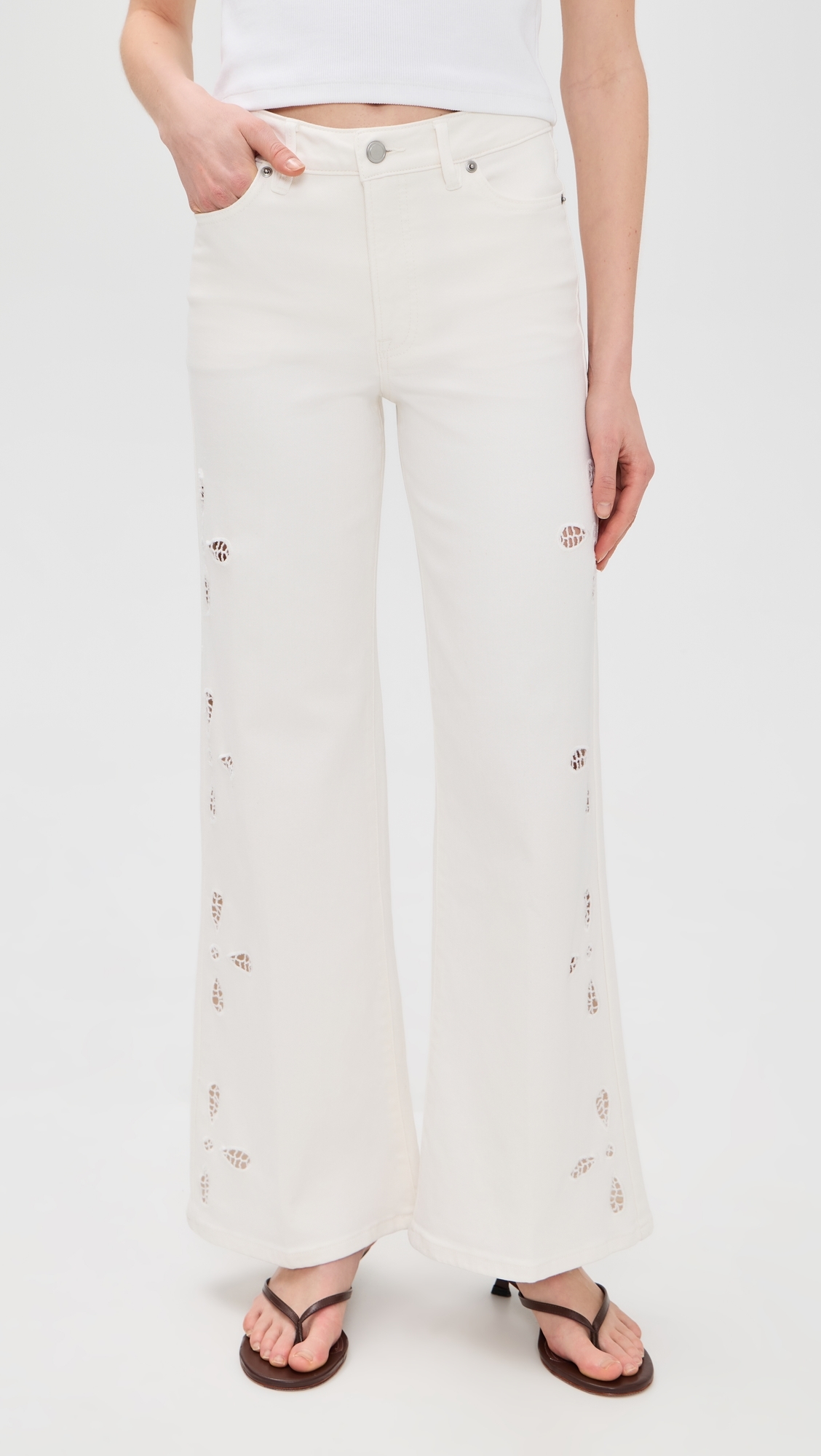 Good Waist Palazzo Embroidered Jeans White
