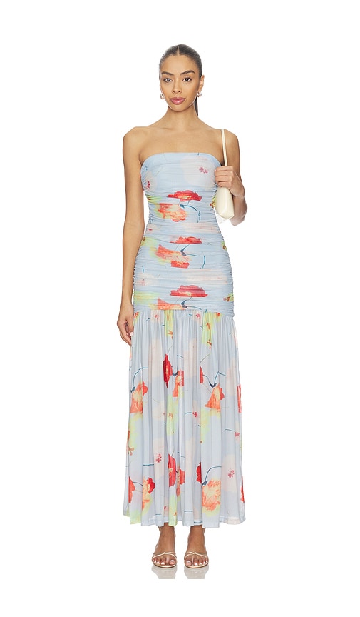 Bardot Solana Printed Mesh Maxi Dress in Baby Blue. 12. Also , 2, 4