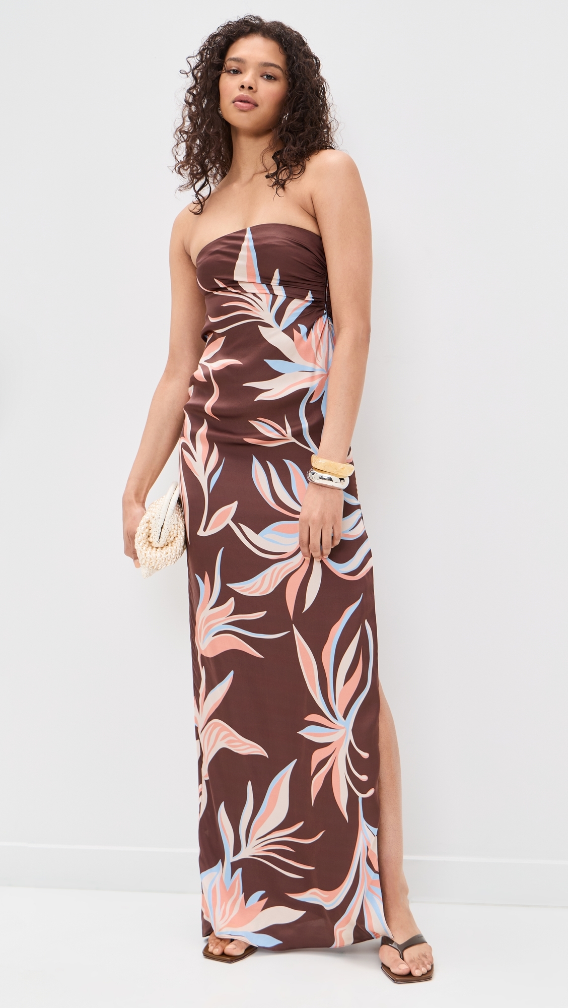 Tube Ruched Maxi Dress Brown