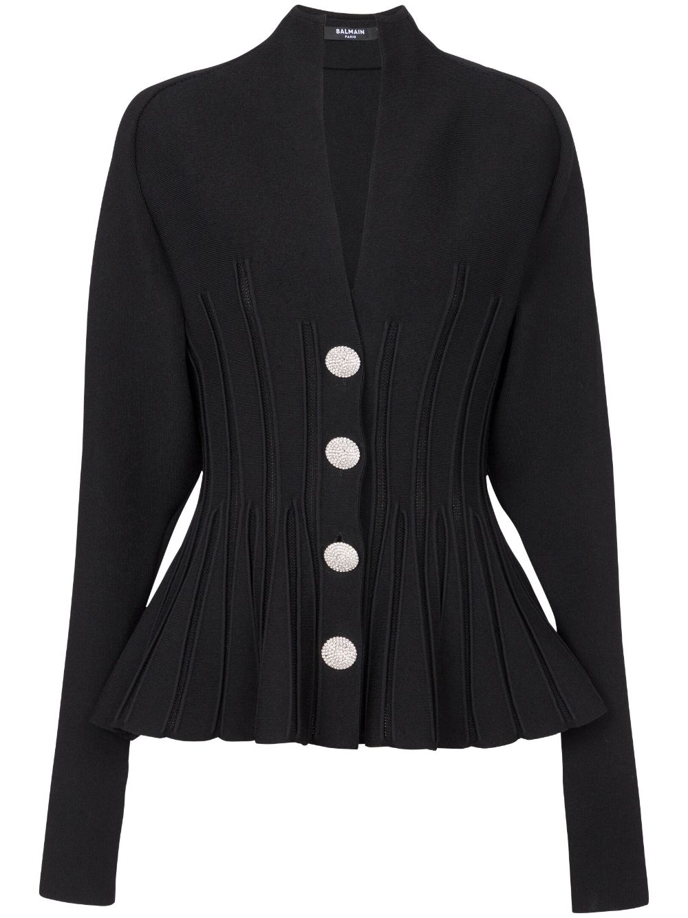 Rib-knit pleated cardigan - Black