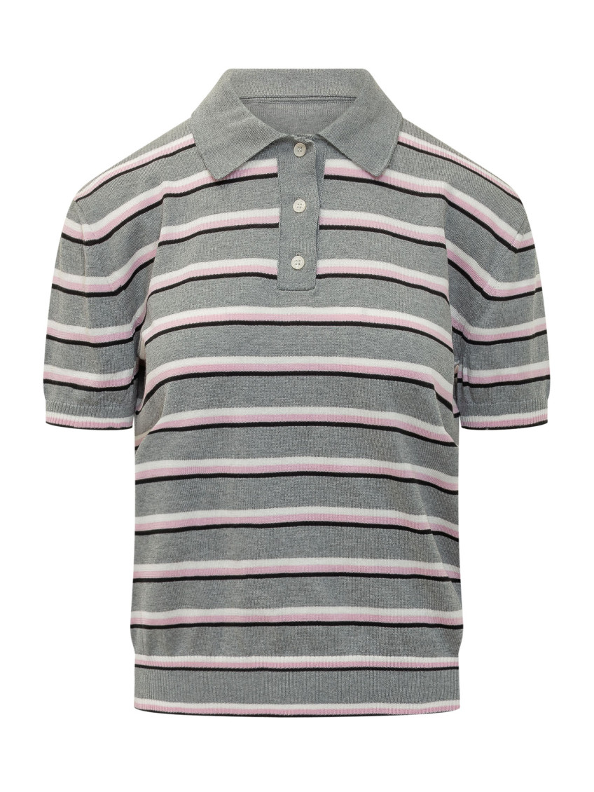 Polo striped Gray With Ribbed Collar And Short Sleeves In Cotton For Men