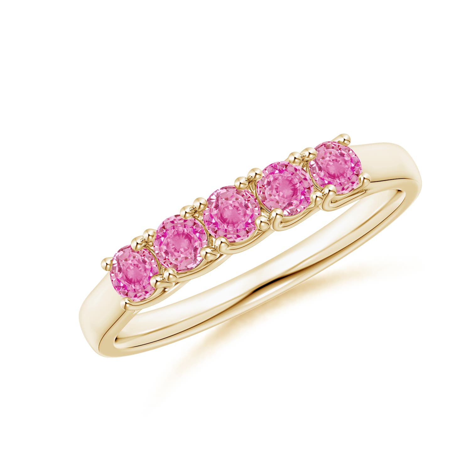 Angara 0.55 Carat Half Eternity Five Stone Pink Sapphire Wedding Ring in 14K Yellow Gold