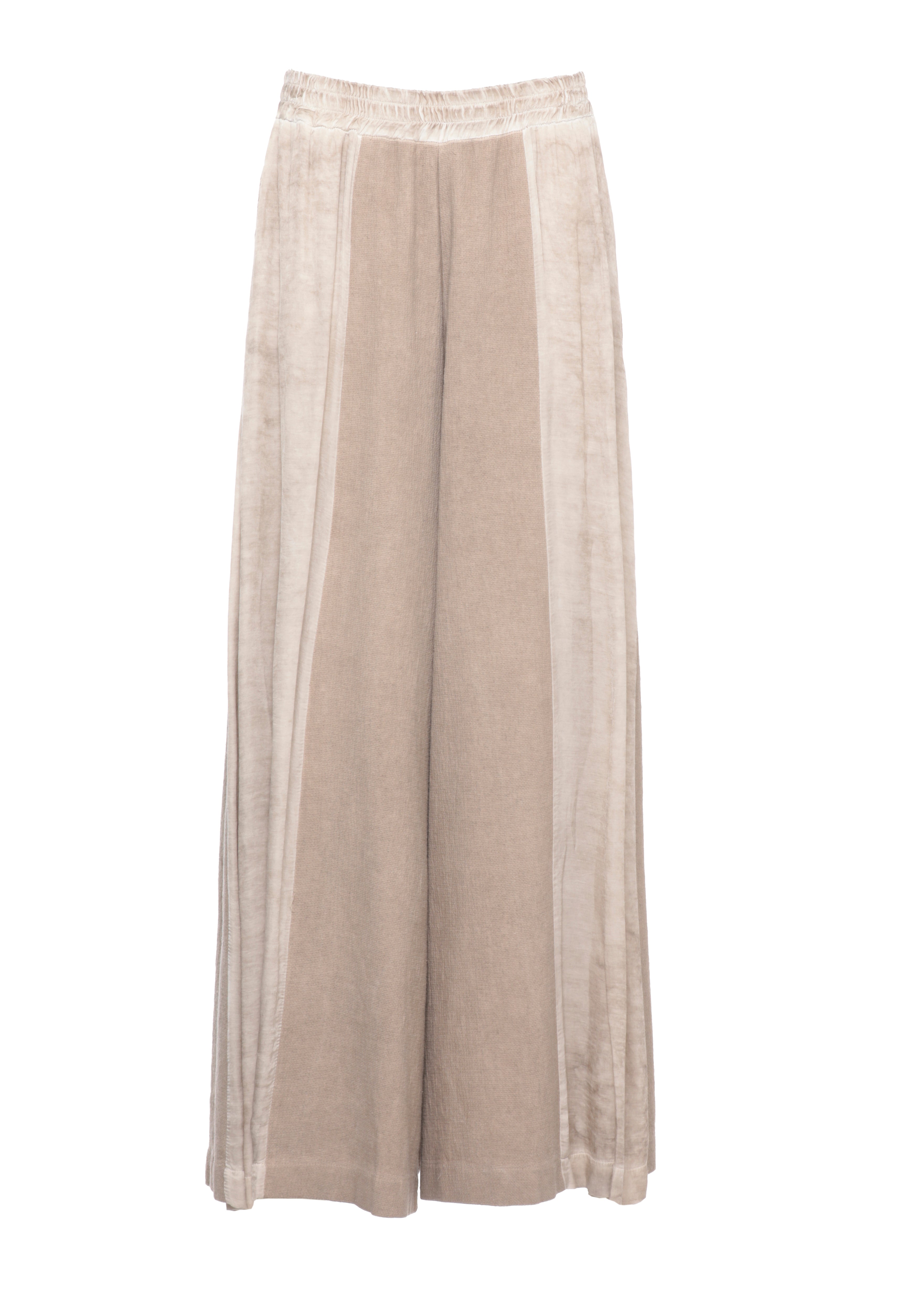 Brown Cotton Elastic Waist Wide-Leg Pants
