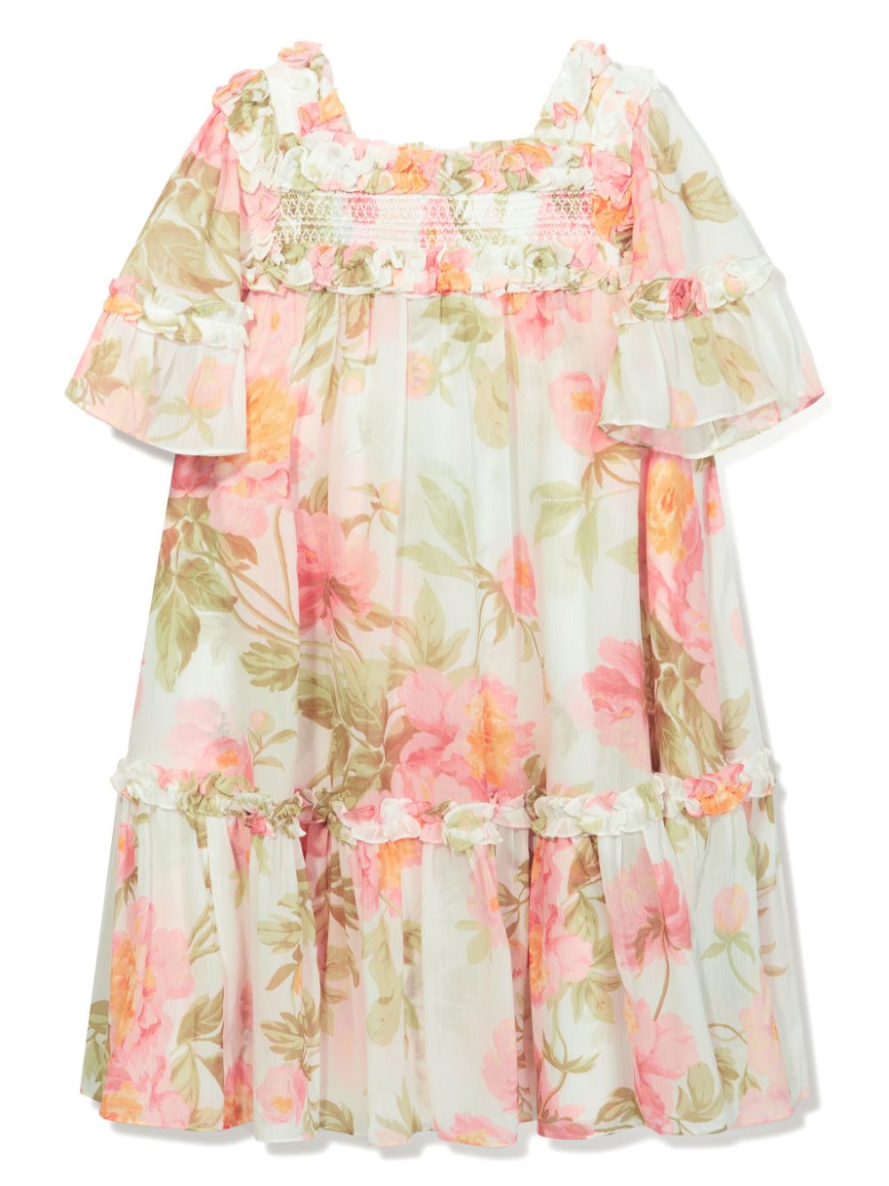 Primrose-print chiffon flared dress - White
