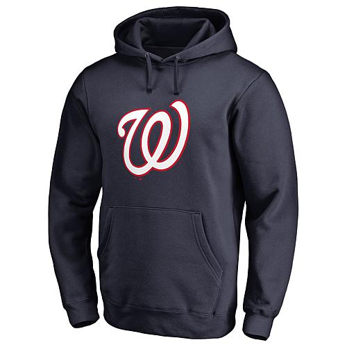 Men's Fanatics Navy Washington Nationals Official Logo Fitted Pullover Hoodie