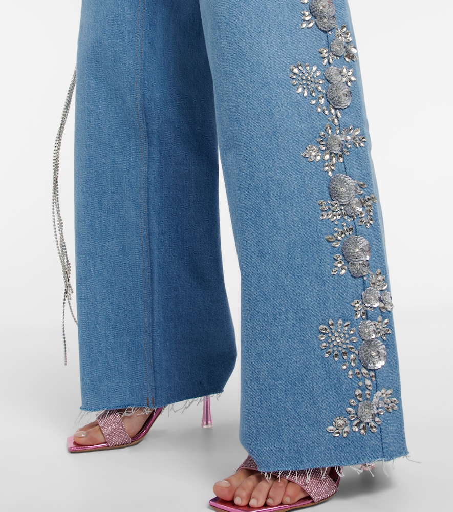 Embroidered wide-leg jeans