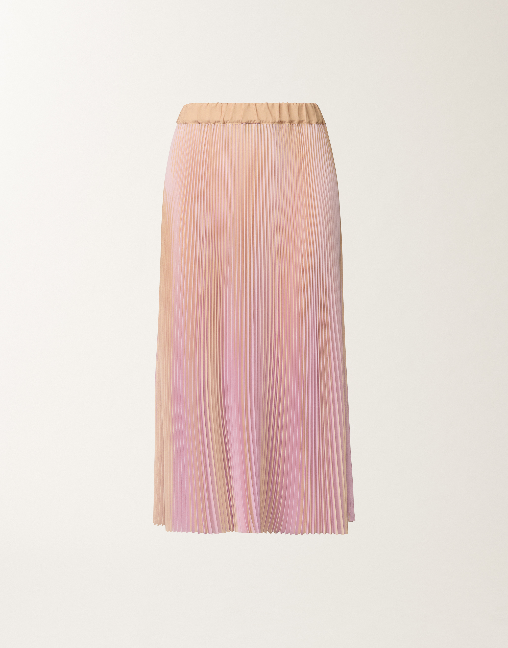 Bicolor pleated satin skirt, maple and pink