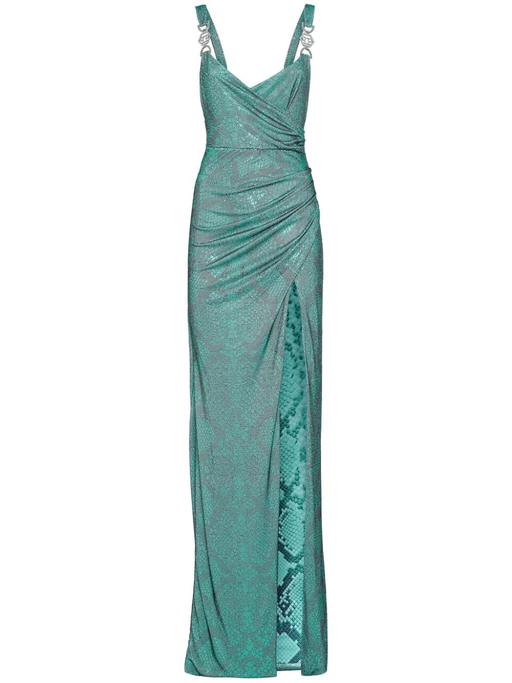 Snake-print rhinestone-embellished maxi dress - Green