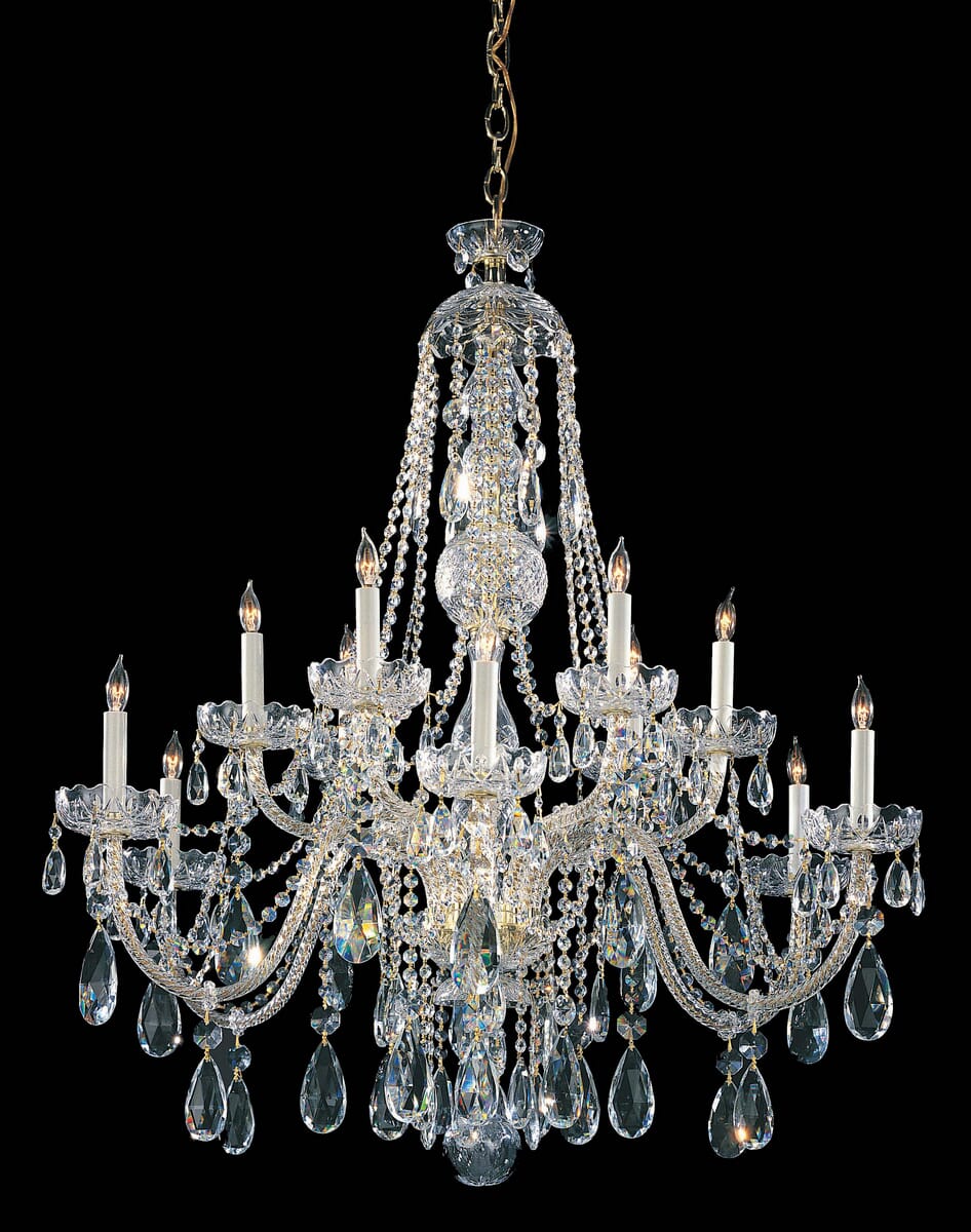 Traditional Crystal 12-Light 48" Traditional Chandelier in Polished Brass with Clear Hand Cut Crysta