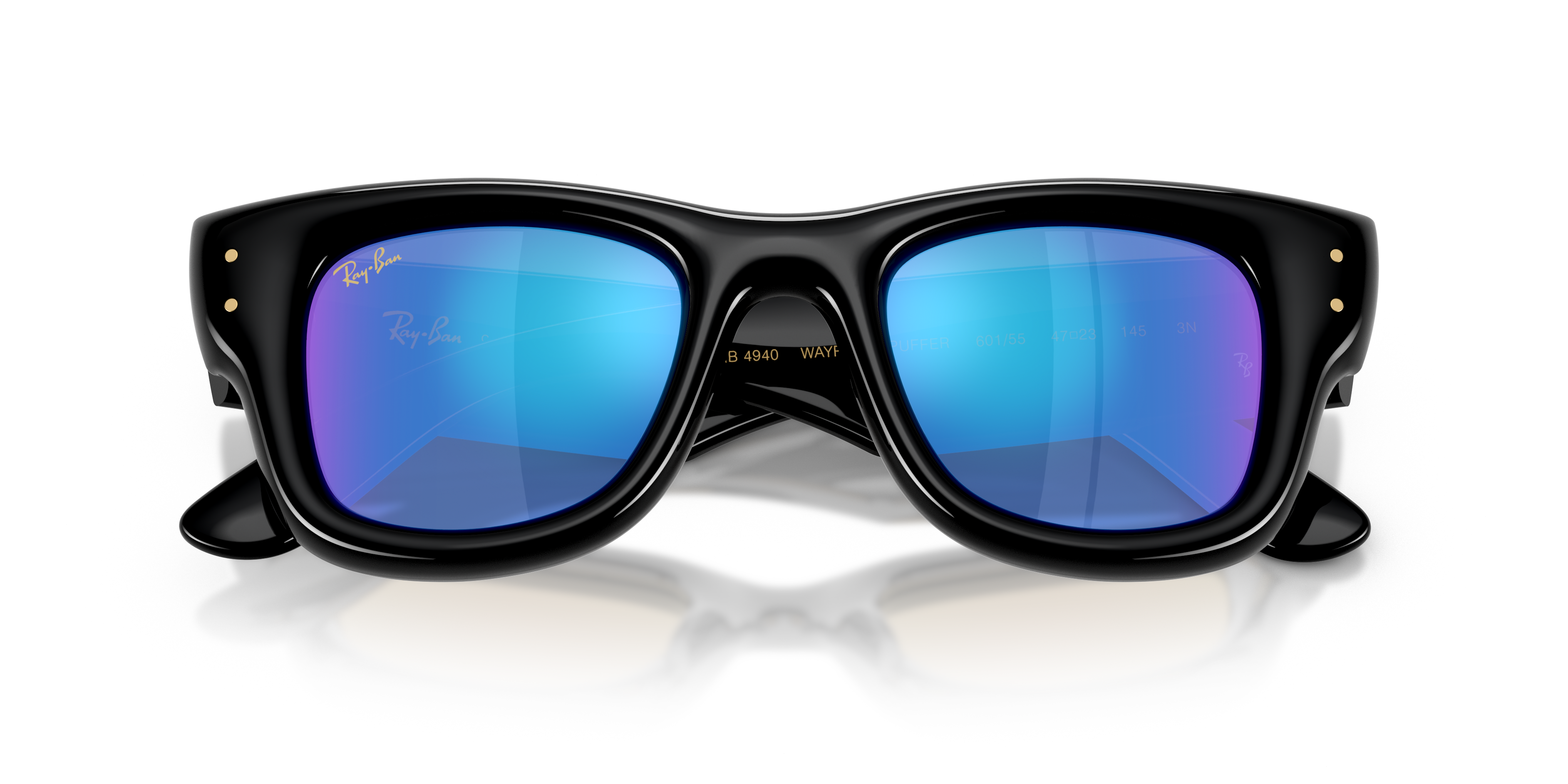Ray - Ban Unisex Ray - Ban RB4940 WAYFARER PUFFER 601/55 Sunglasses Nylon Black Green Squared Mirror