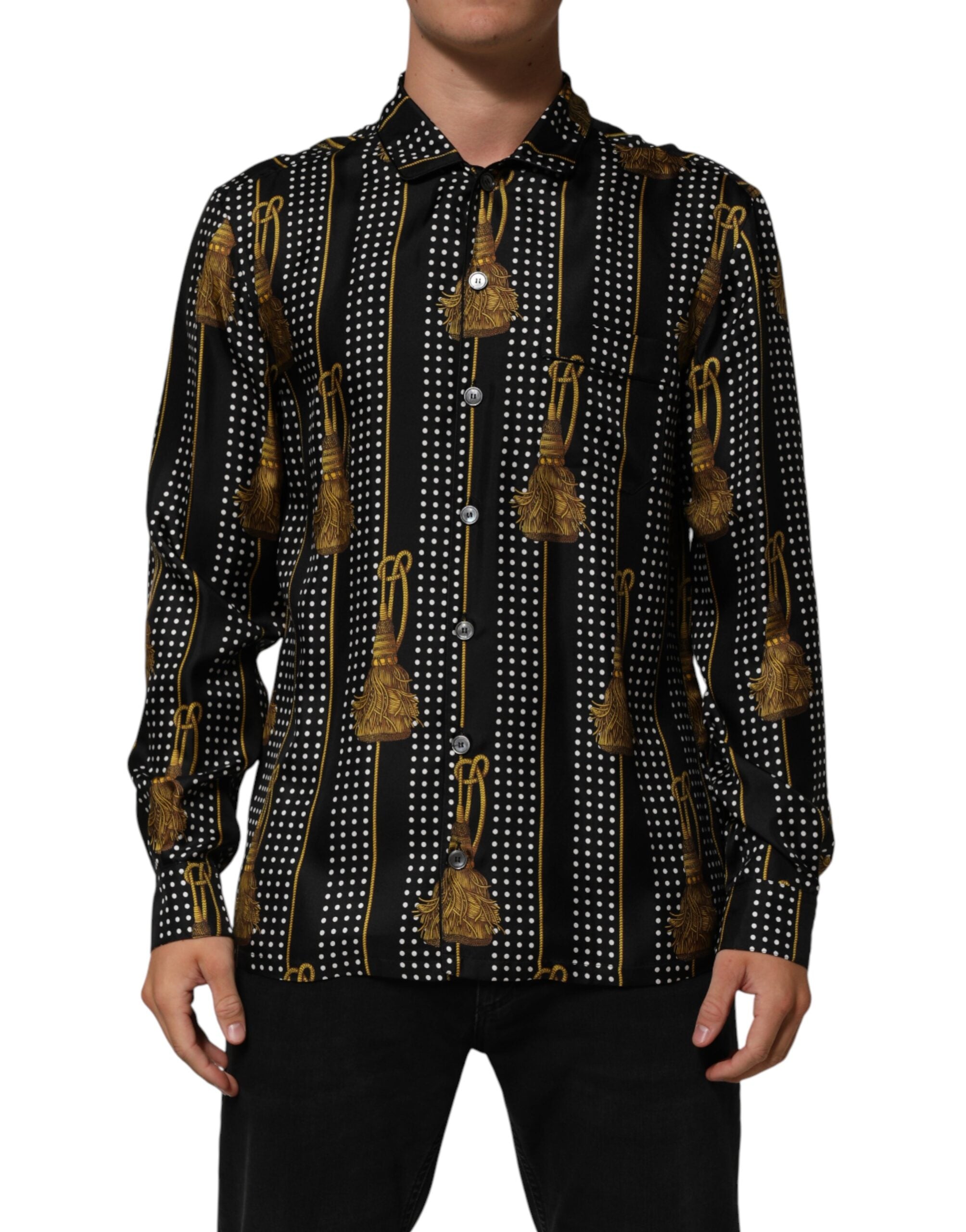 Dotted Tassel Silk Shirt — Black
