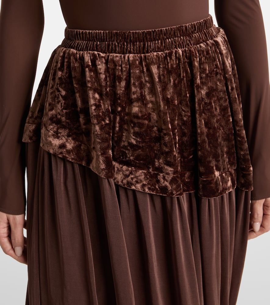 Jersey and velvet midi skirt