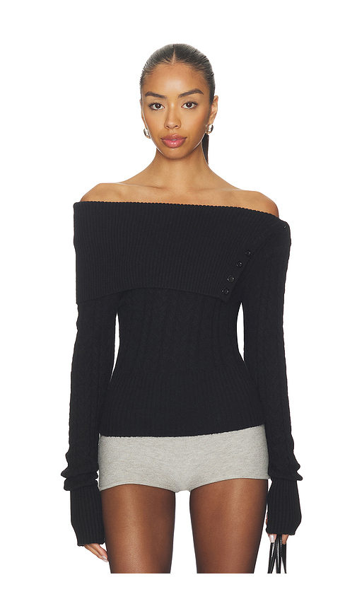 GUIZIO Draped Collar Knit Jumper in Black. L. Also in M, S, XL