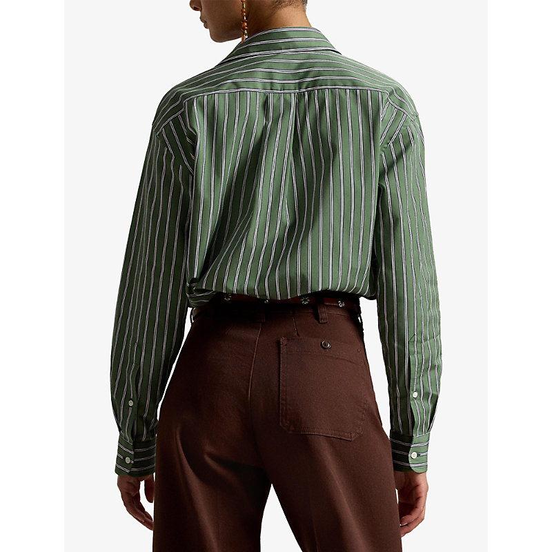 Womens Striped Brand-Embroidered Cotton Shirt