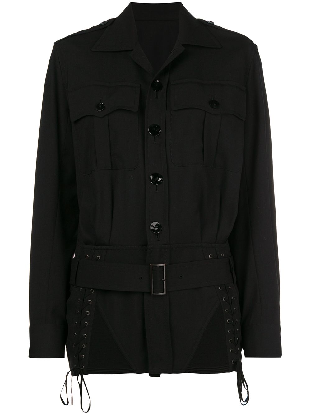 Lace-up detailing belted jacket - Black