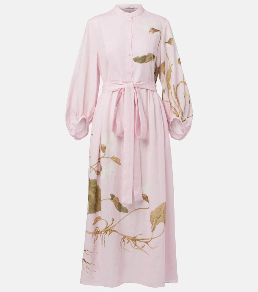 Printed linen midi dress