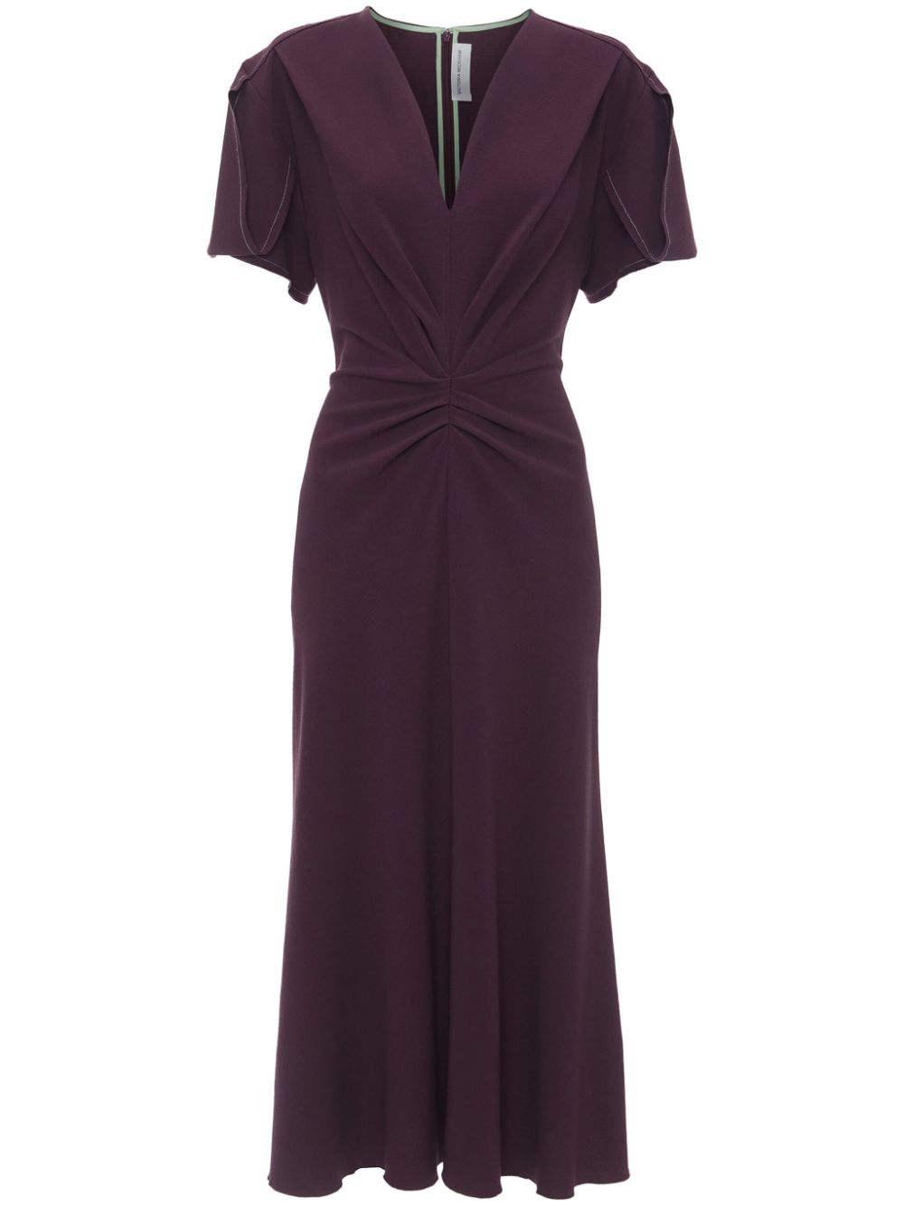 Gathered V-neck midi dress - Purple