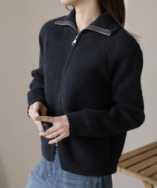 Two-way zip-up daily soft knit cardigan 3 colors