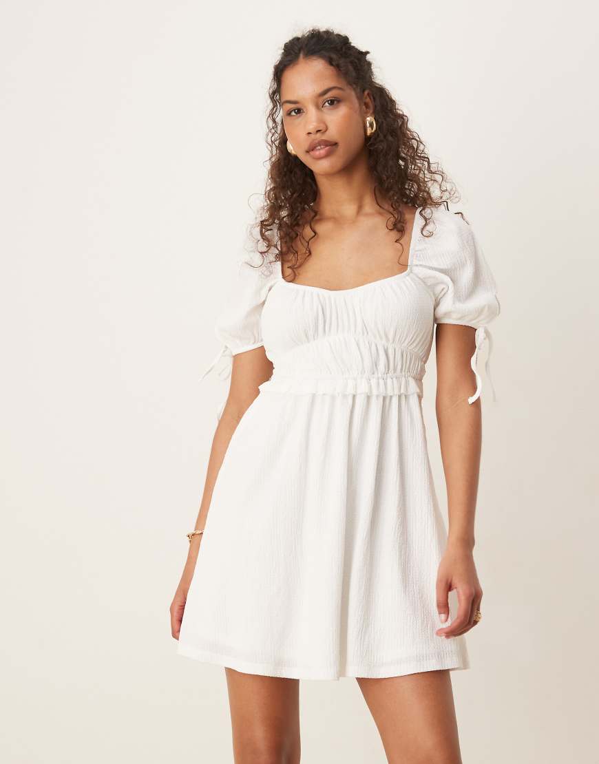 Puff short sleeve mini dress in white