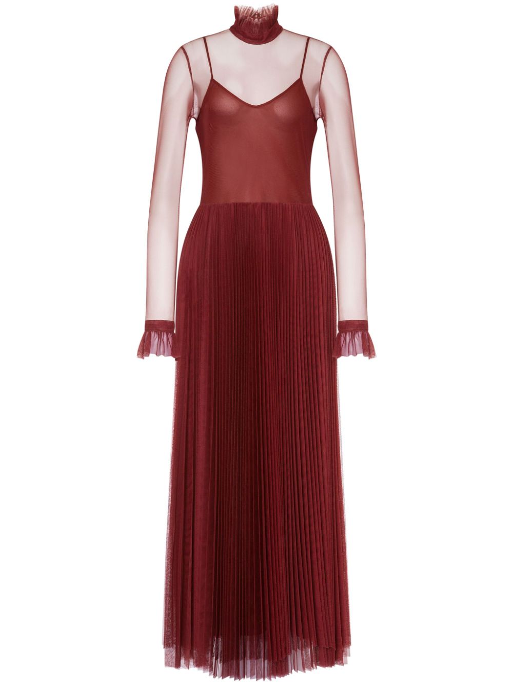Long-sleeved pleated dress - Red