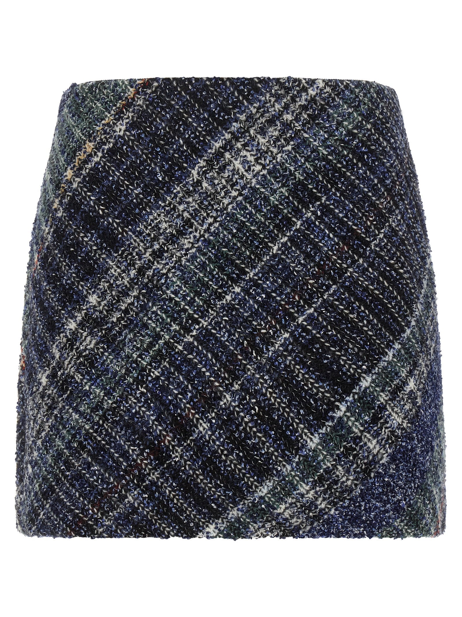 Diagonal Check Tweed Skirt — Blue