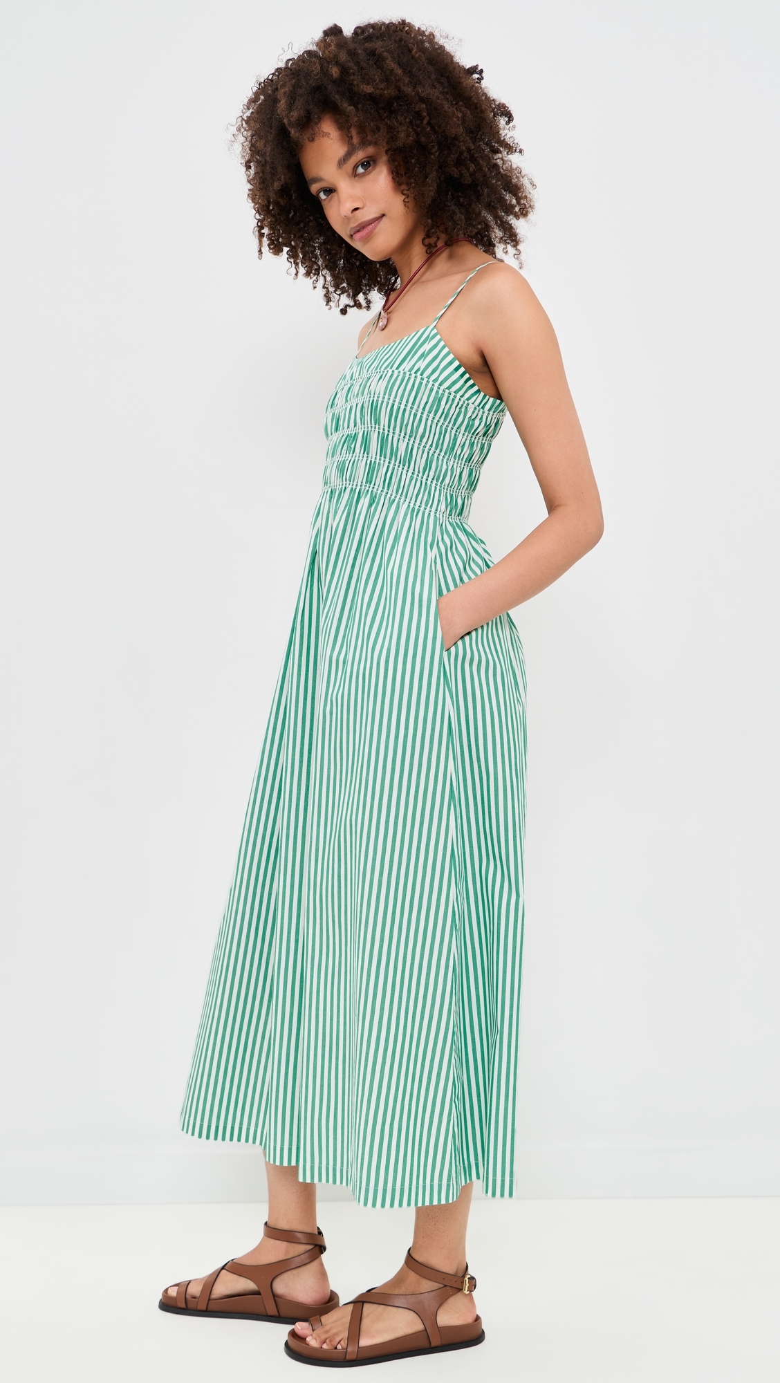 Primrose Dress Emerald Stripe