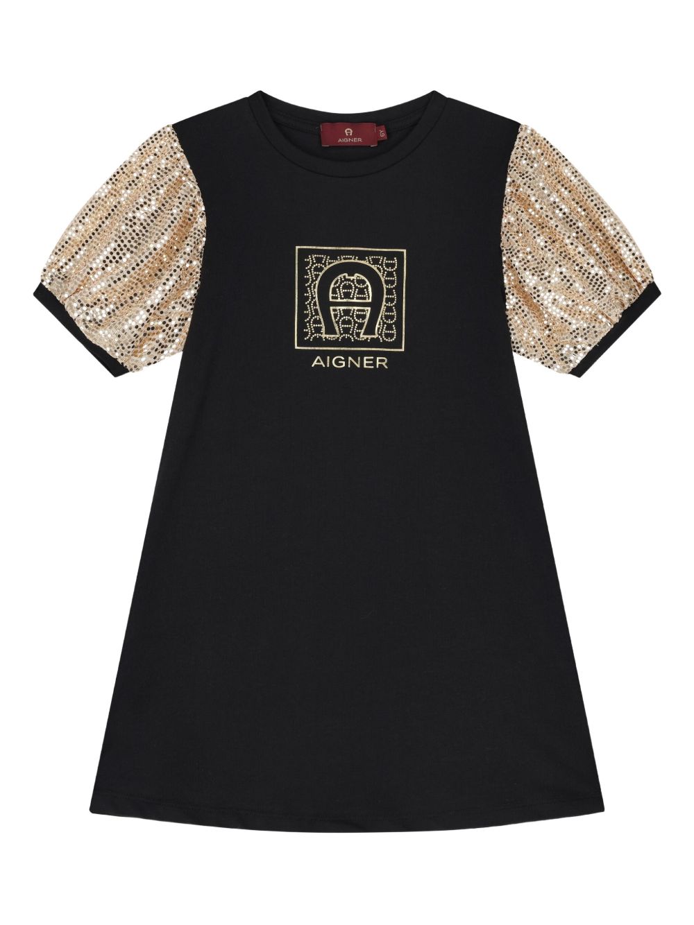 Sequin-embellished puff-sleeve dress - Black