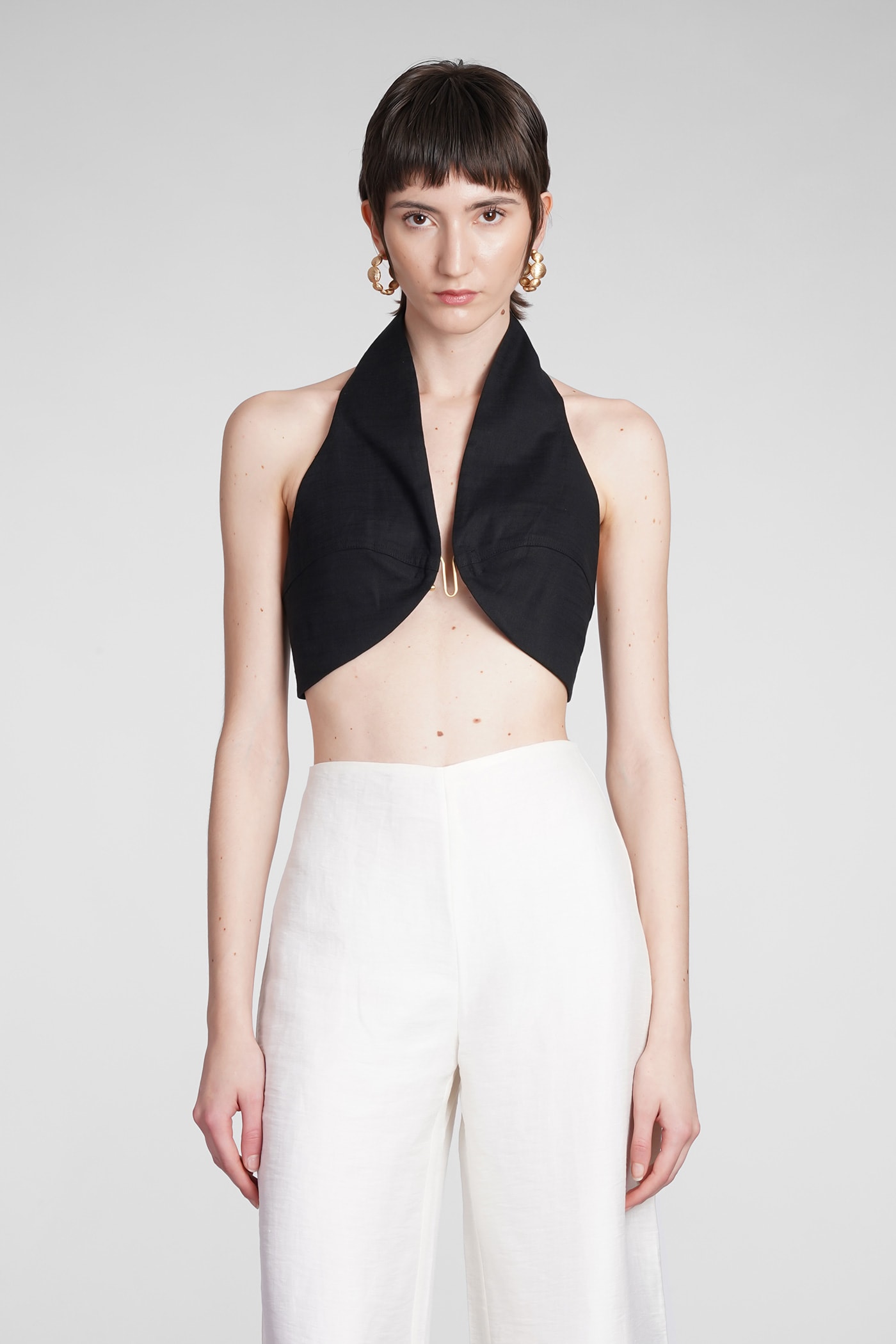 Diem Top Topwear In Black Linen