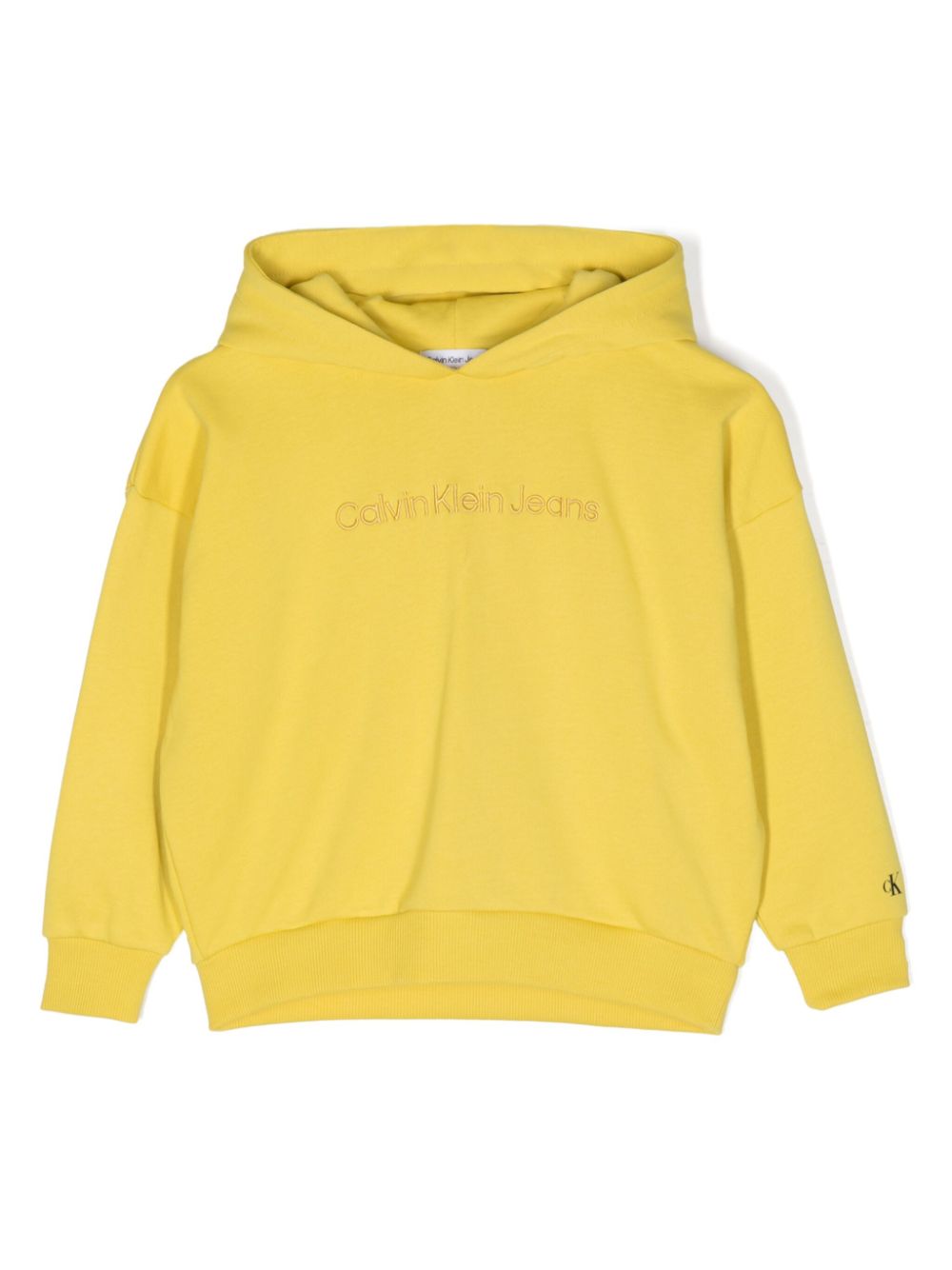 Logo-embroidered cotton hoodie - Yellow