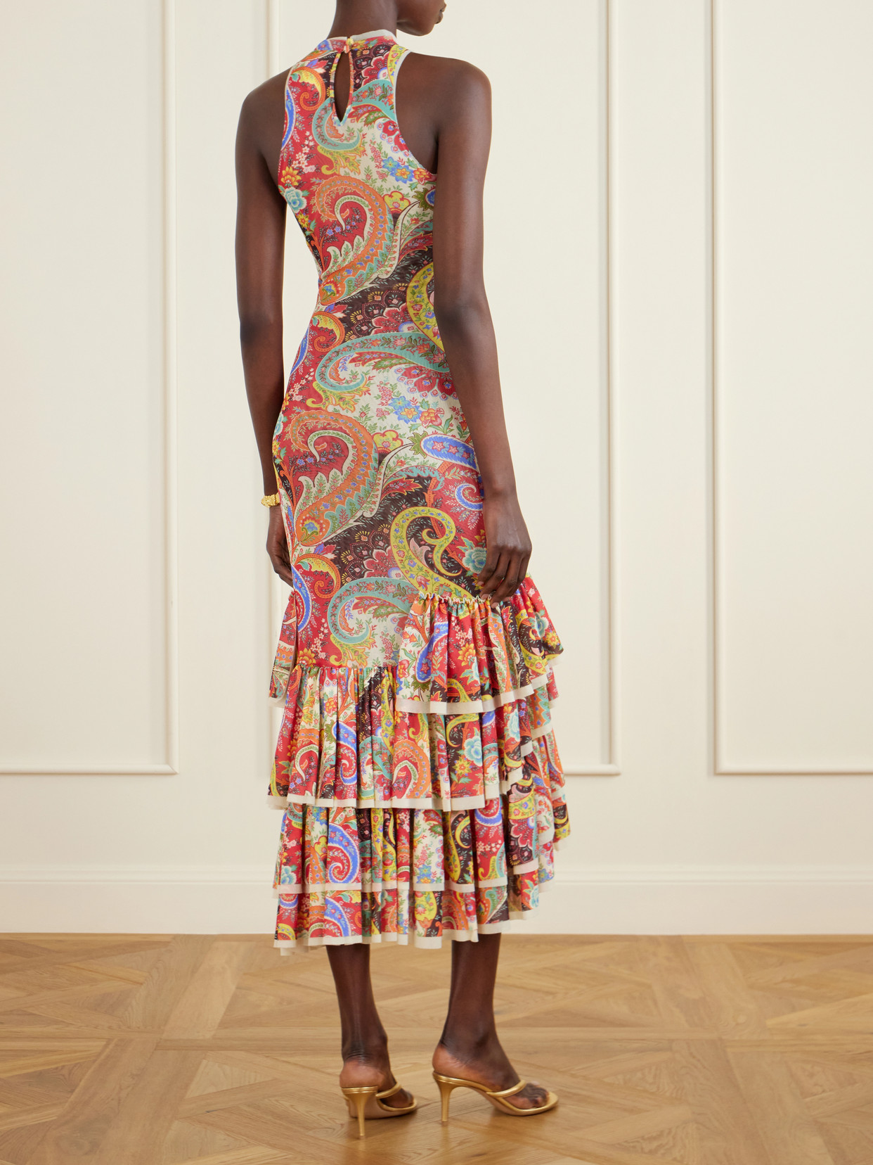 Ruffled Paisley-print Chiffon Midi Dress - Multi
