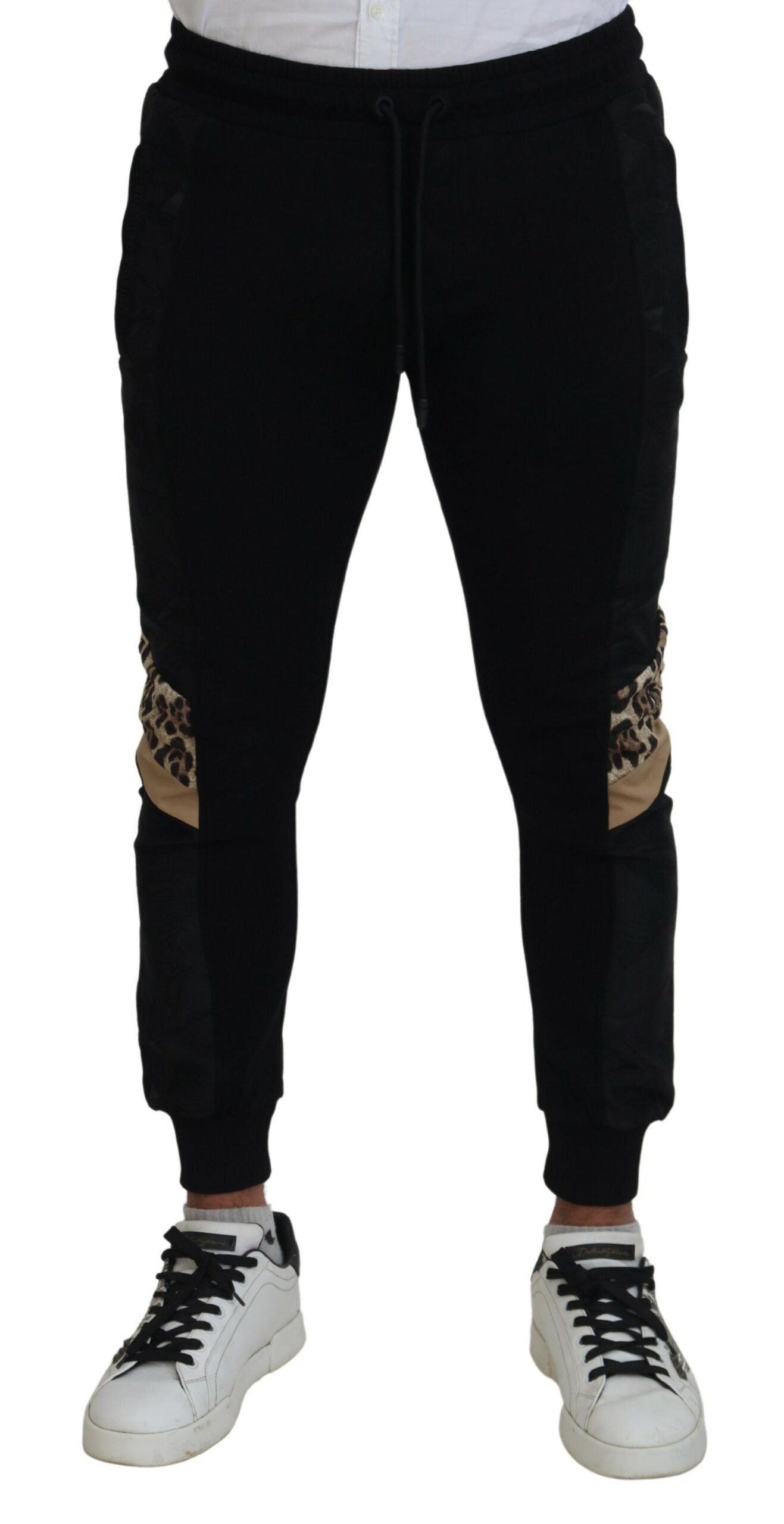 Leopard-Print Paneled Joggers — Black