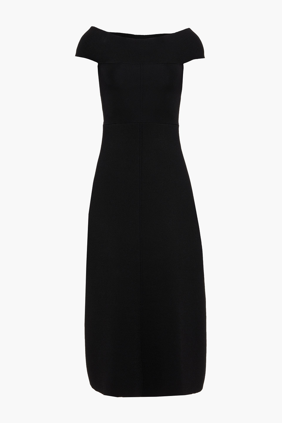 Off-the-shoulder stretch-knit midi dress - Black - XS