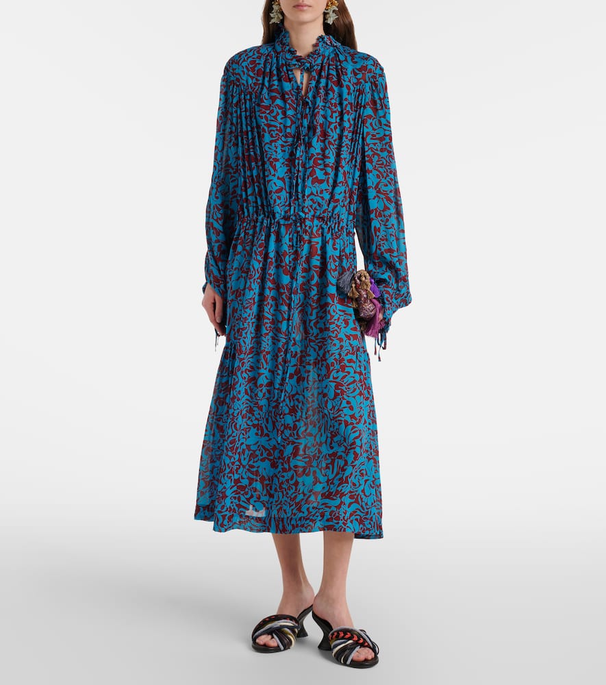 Printed ruffled shirt dress