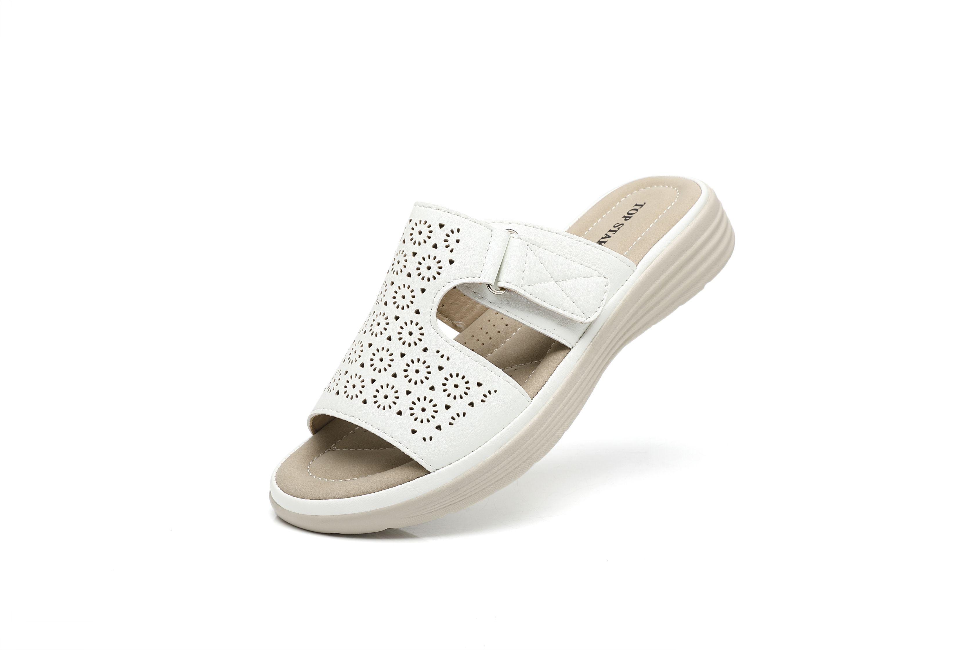 Ivachy Bohemian Style Perforated Lightweight Mule Slippers Slide Sandals In White