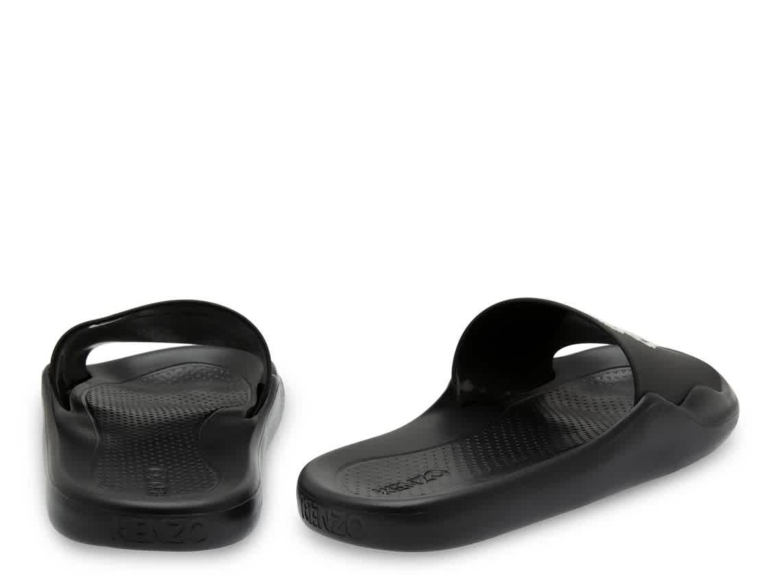 Ladies Tiger Rubber Pool Slides In Black