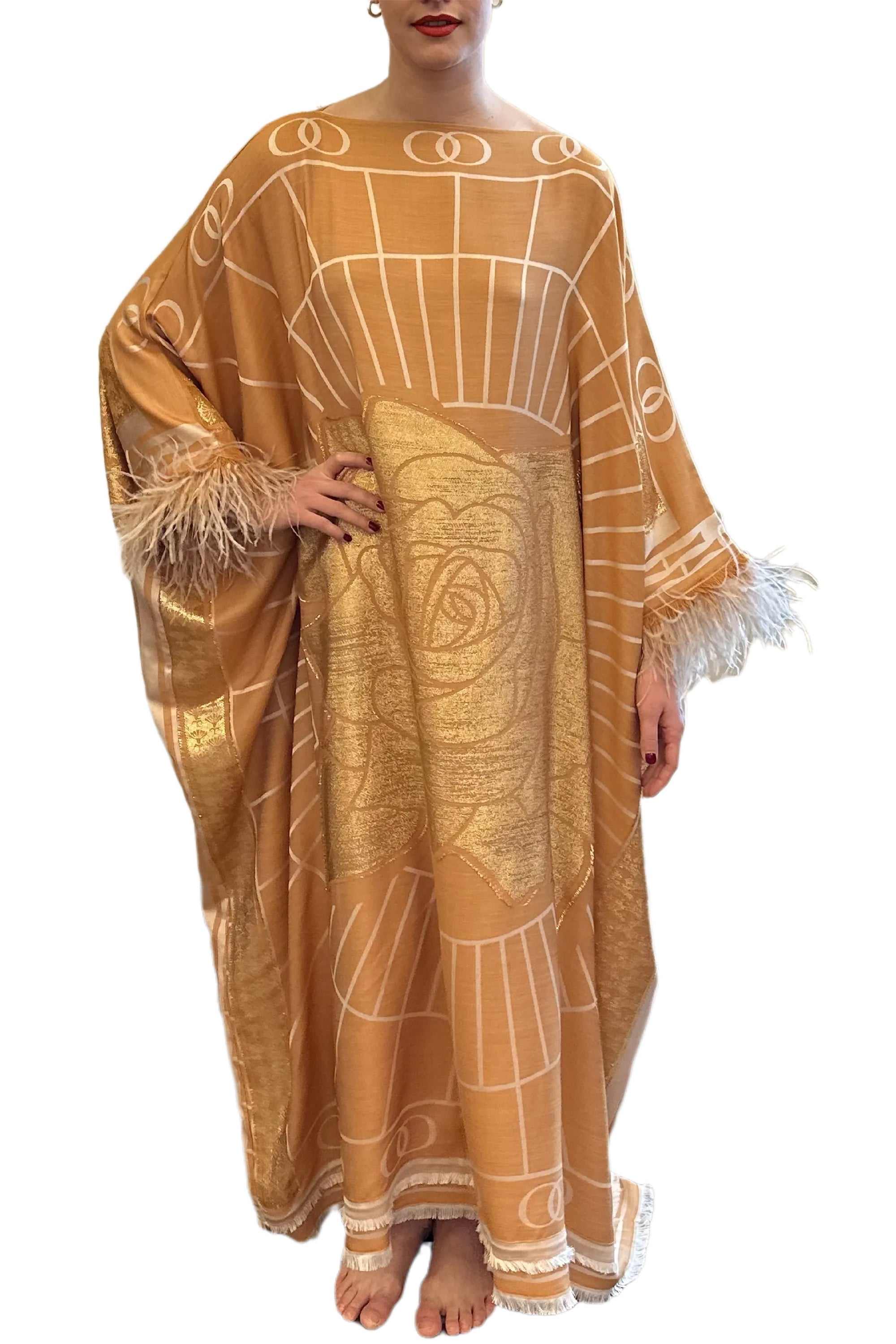 LEILA SILK JACQUARD CAFTAN IN GOLD