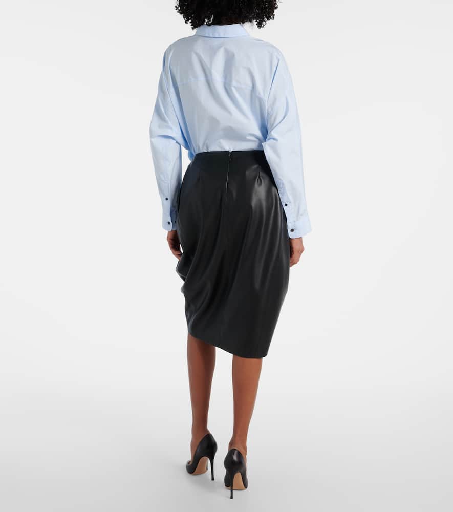 Draped faux leather midi skirt