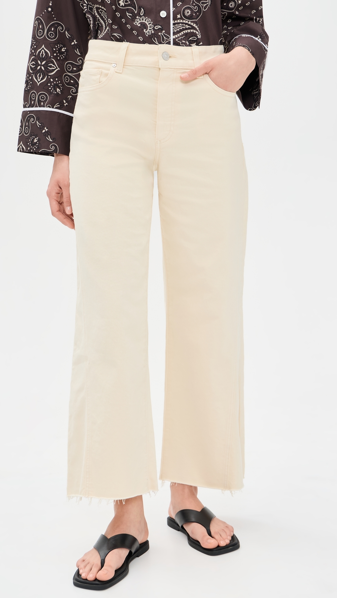 Anessa Jeans with Twisted Outseam Panel and Raw Hem Butter Yellow