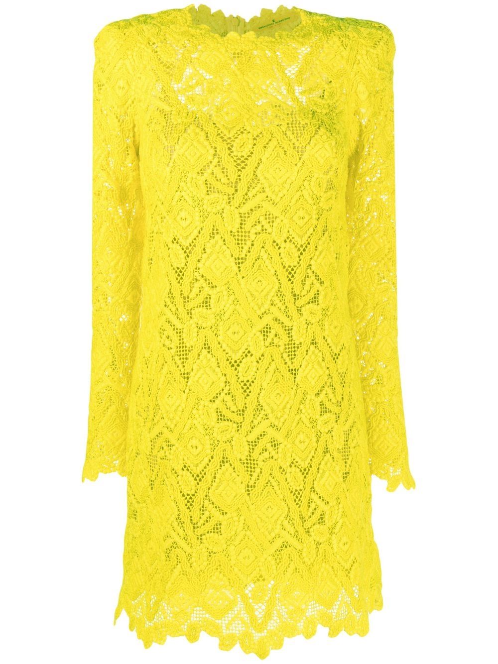 Embroidered-lace shirt mini dress - Yellow