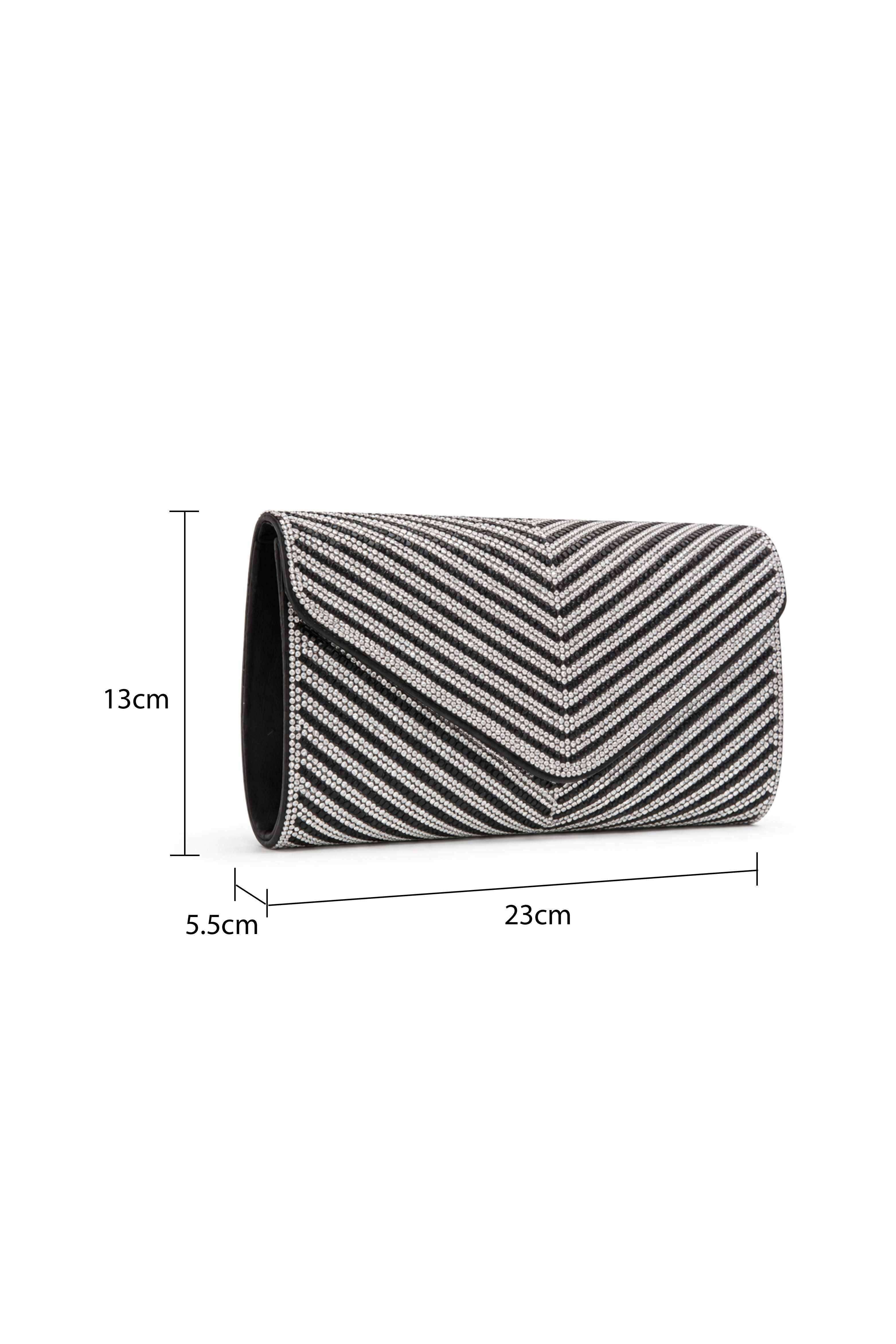Kitise Chevron Pattern Shiny Rhinestone Envelope Clutch Evening Bag In Black