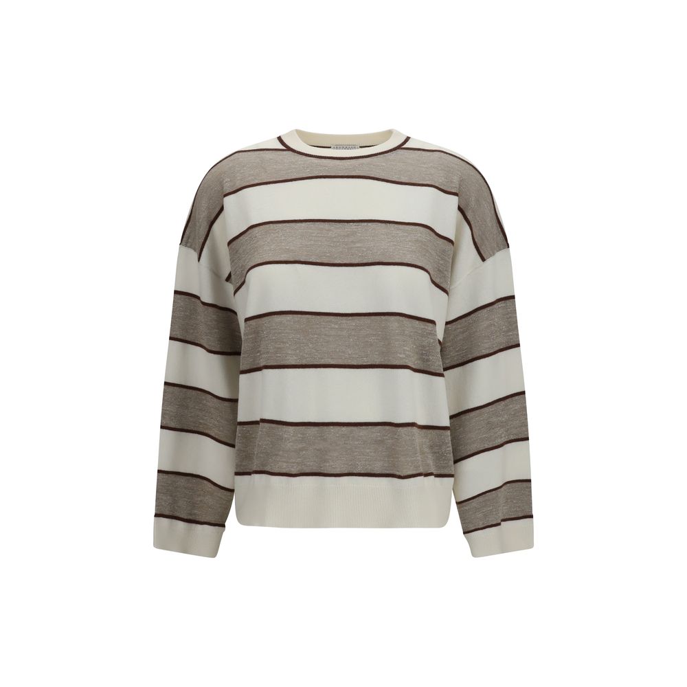 Striped Merino Wool Sweater — Beige
