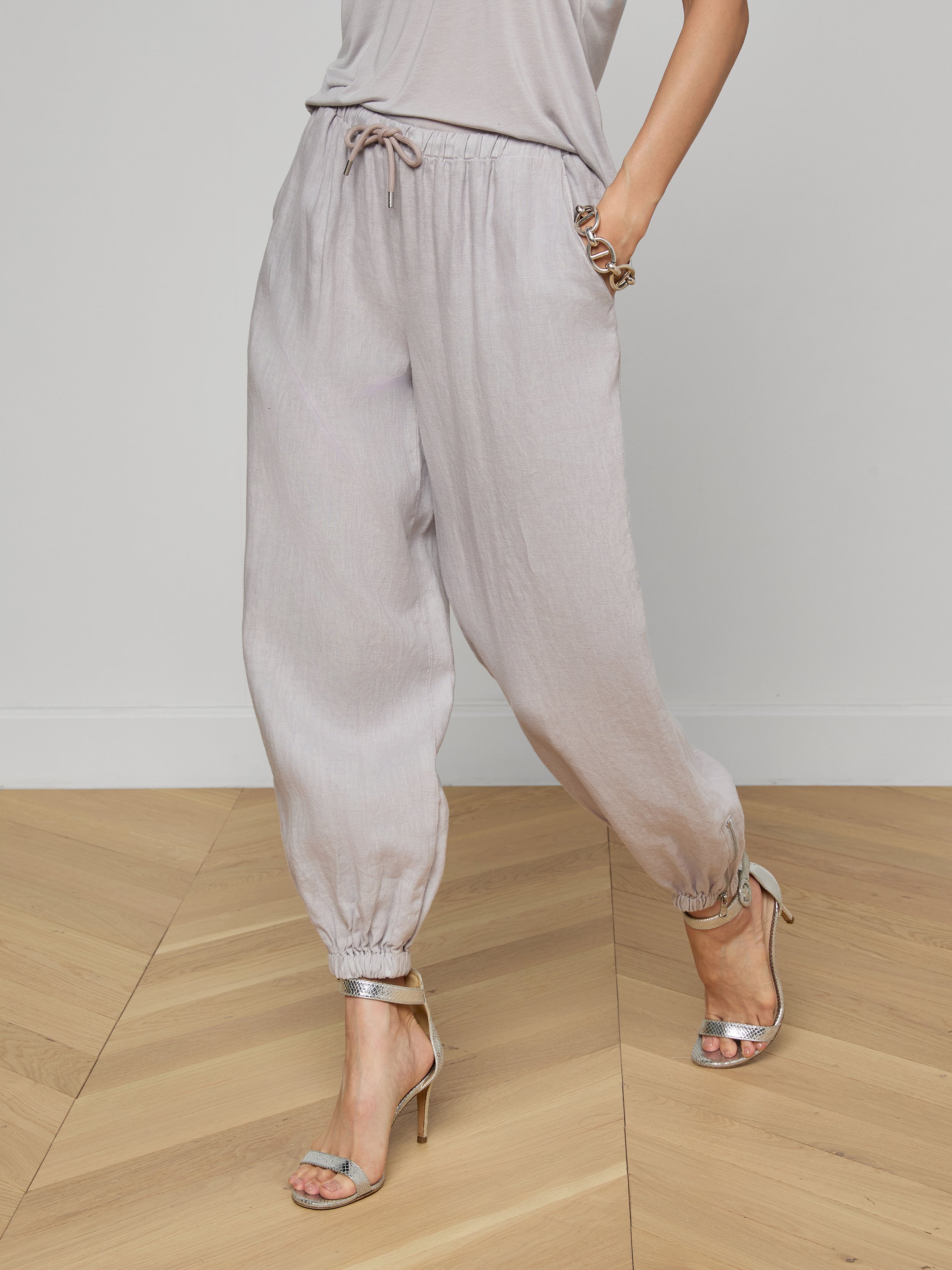 Mariko Linen Jogger In Light Pewter