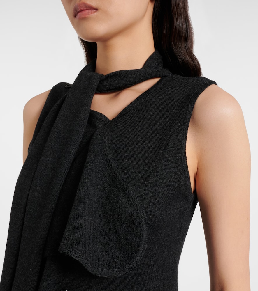 Asymmetric wool-blend tie-neck vest