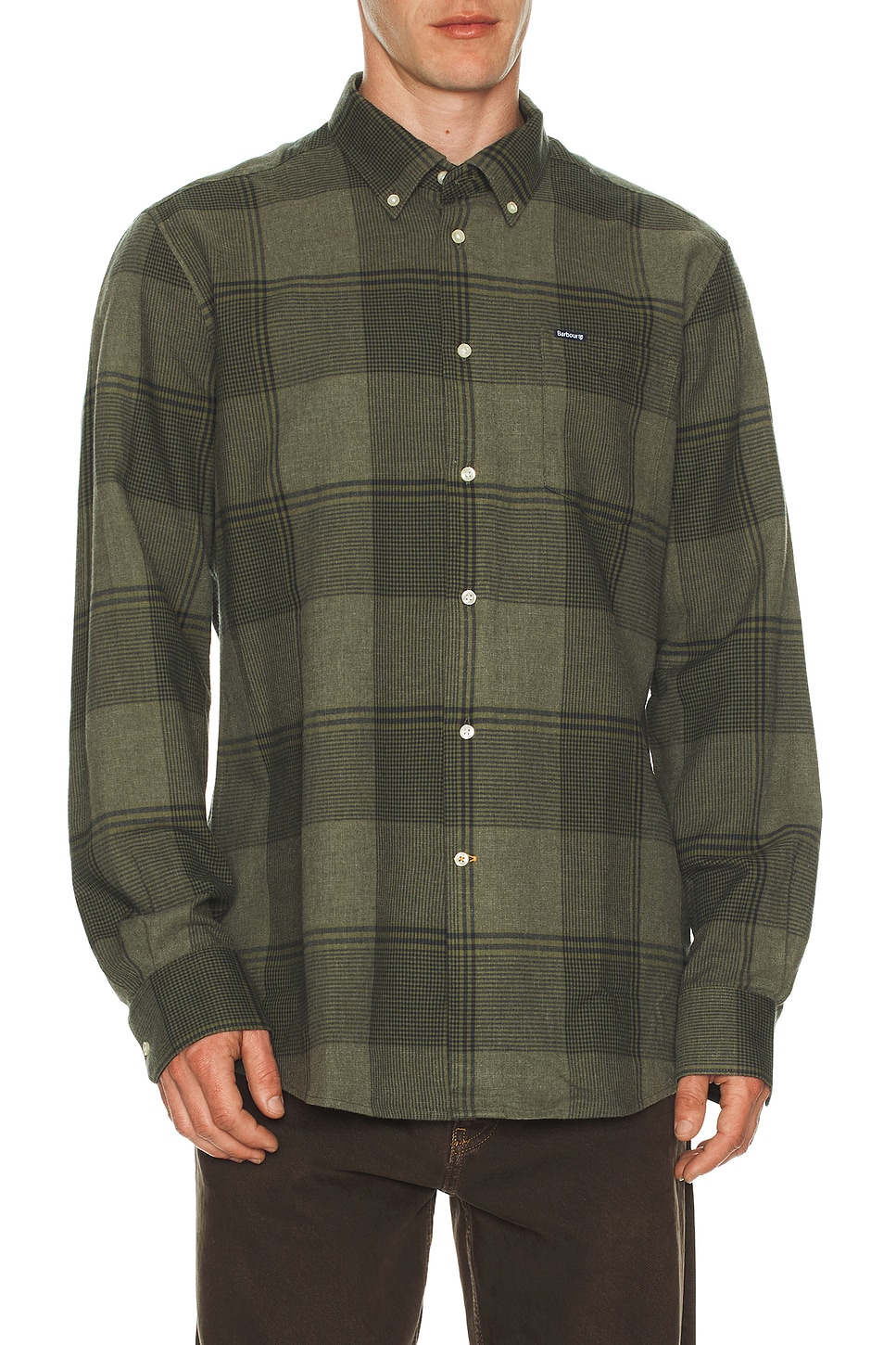 Barbour Heaney Checked Tailored Shirt in Olive - Olive. L also in M, XL/1X