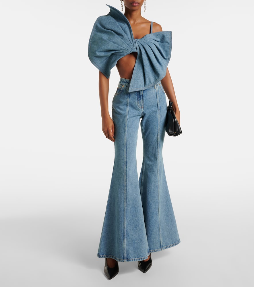 Bow-detail denim top
