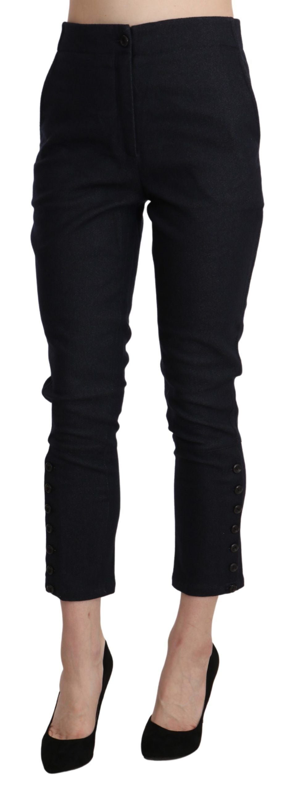 High-Waist Cropped Cotton Bermudas — Black