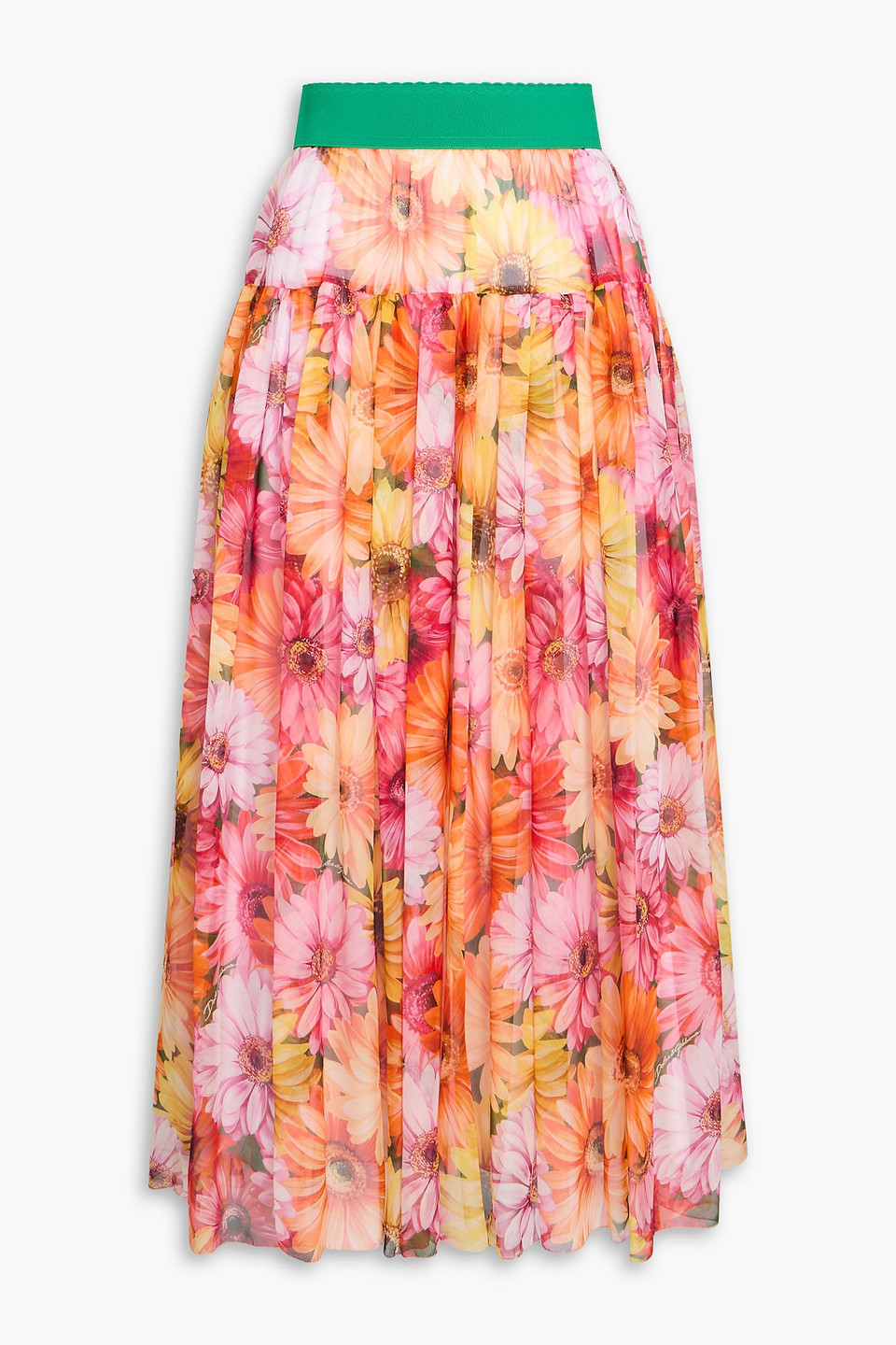 Gathered floral-print silk-georgette midi skirt - Orange - IT 38