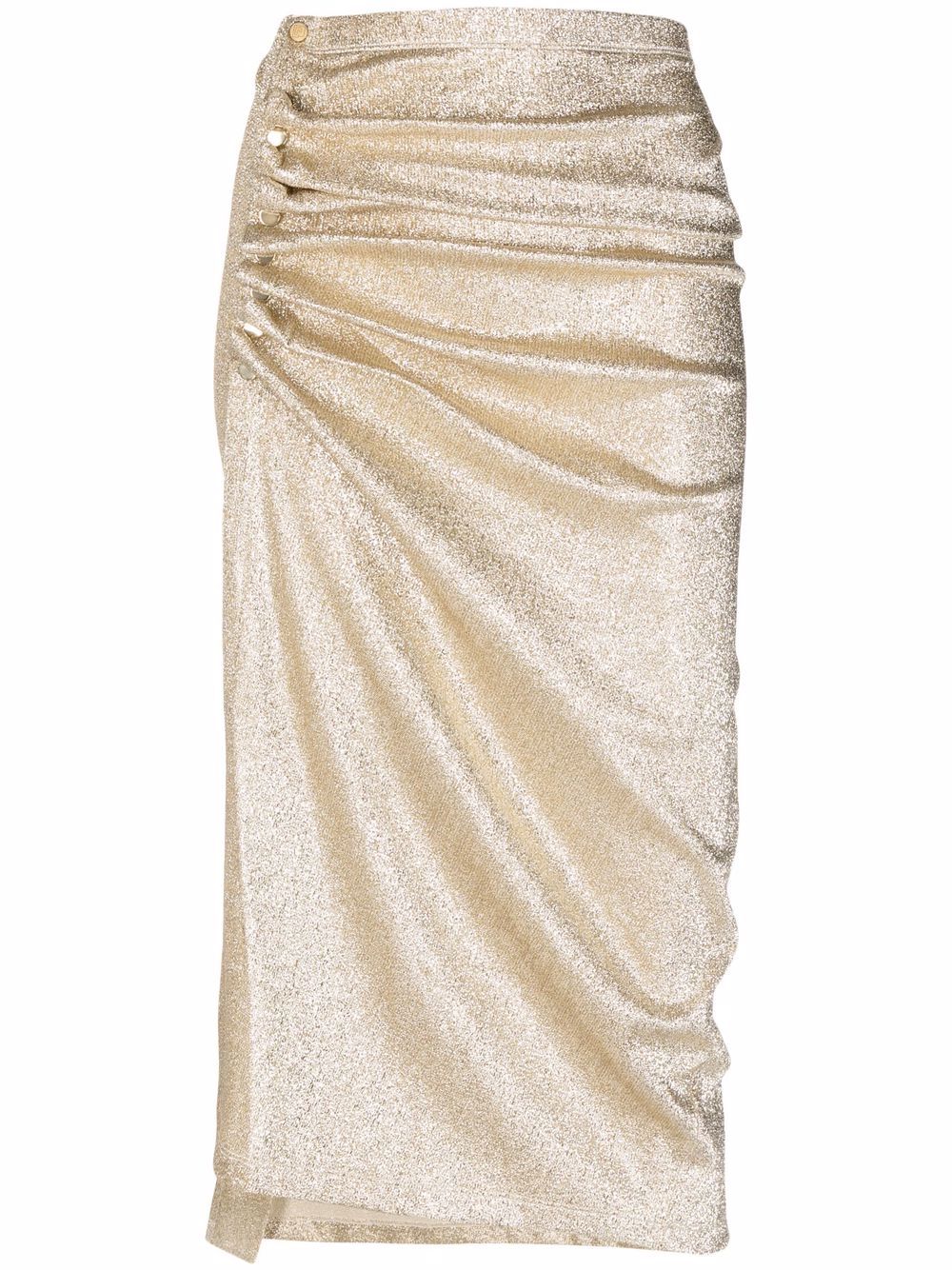 Metallic ruched midi skirt - Gold