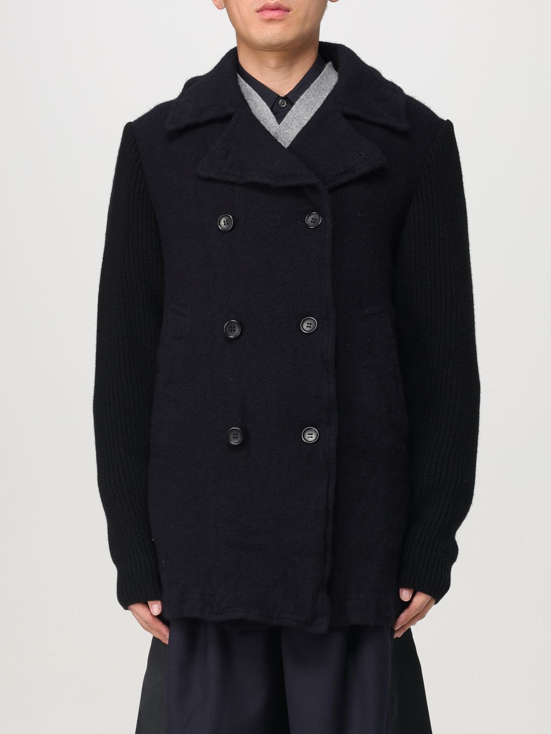 Ribbed-sleeve peacoat - Blue